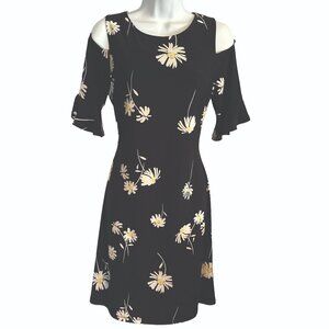 Tommy Hilfiger, black cutout shoulder dress with white daisies, size 6